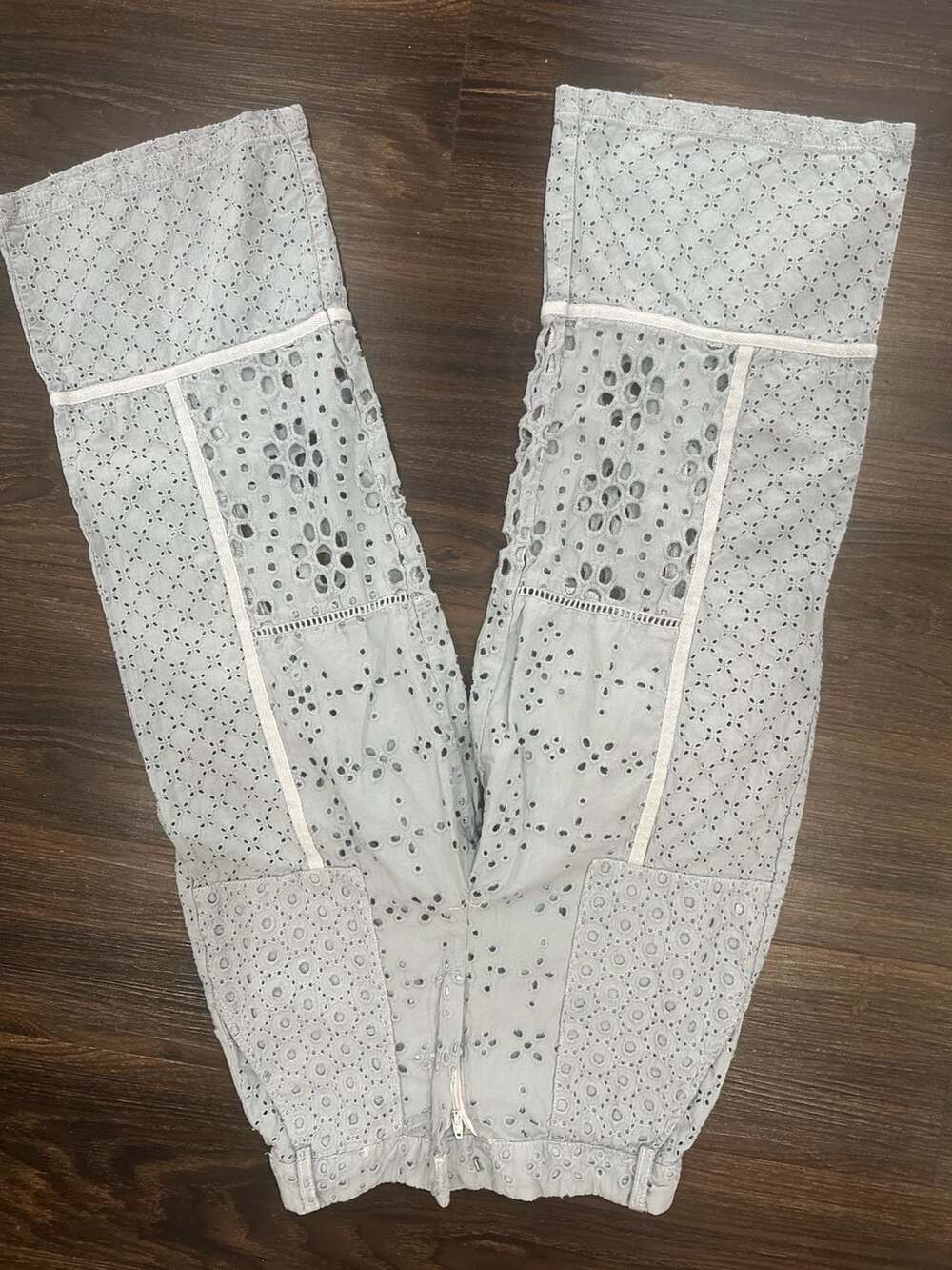 Zara Girls Light Blue Eyelet Embroidered Patchwork Pants Size 10